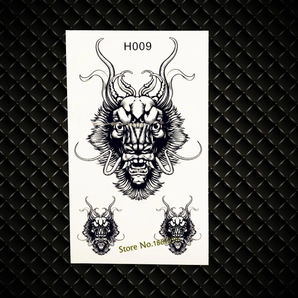 Крутая Сексуальная голова дракона временная татуировка наклейка s поддельная