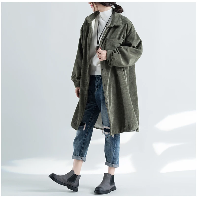 Женская Вельветовая куртка теплая Повседневная Свободная ветровка большого