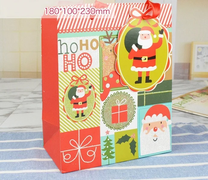 C 23X18X10cm Рождественские красочные печатные бумажные подарочные пакеты с рисунком Санта-лося упаковочная Сумочка с надписью «cookie» для детской вечеринки картонный ящик для конфет - Цвет: C 23X18X10cm