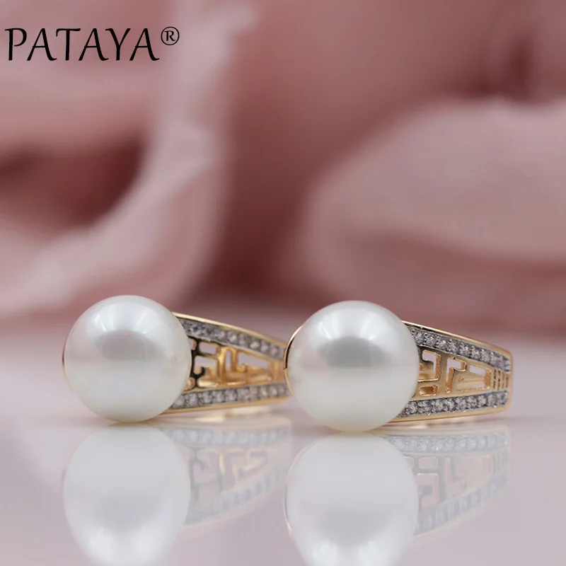 Женские серьги из розового золота 585 пробы два цвета|shell pearl earrings|pearl shell earringspataya