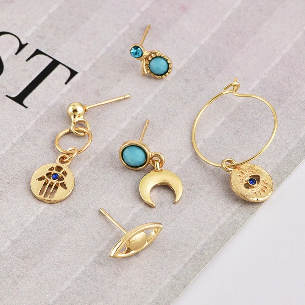 Богемный этнический сплав с зеленым камнем циркониевые серьги гвоздики Модные 5