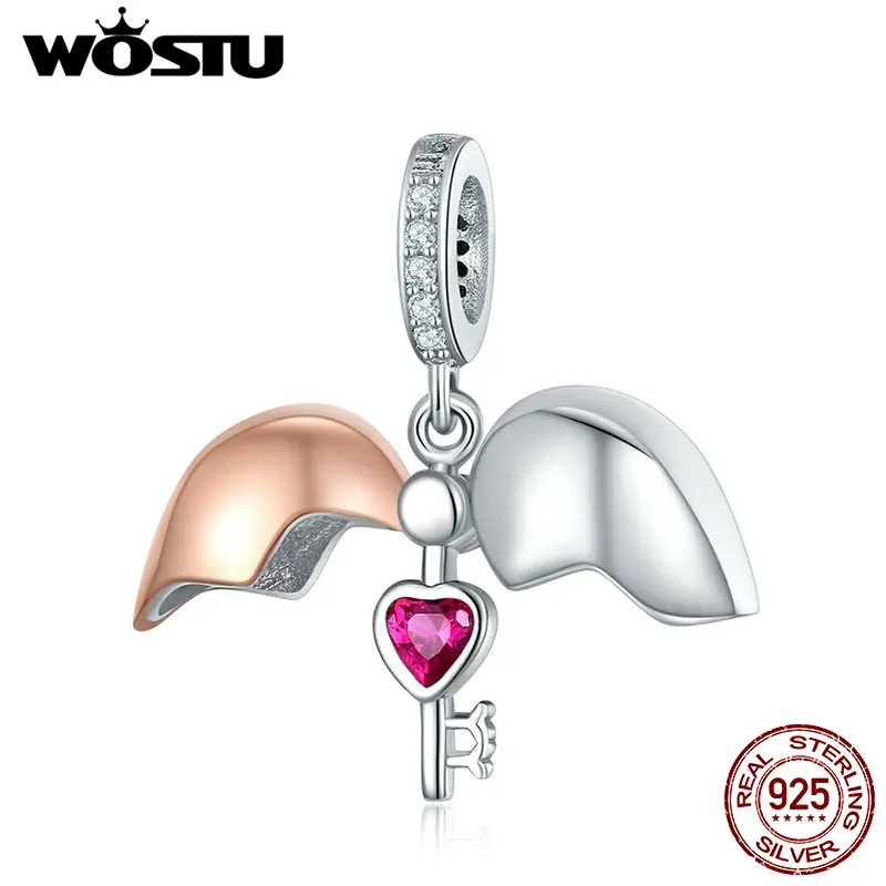 WOSTU/горячая Распродажа чистое серебро 925 пробы Открытое сердце розовое золото