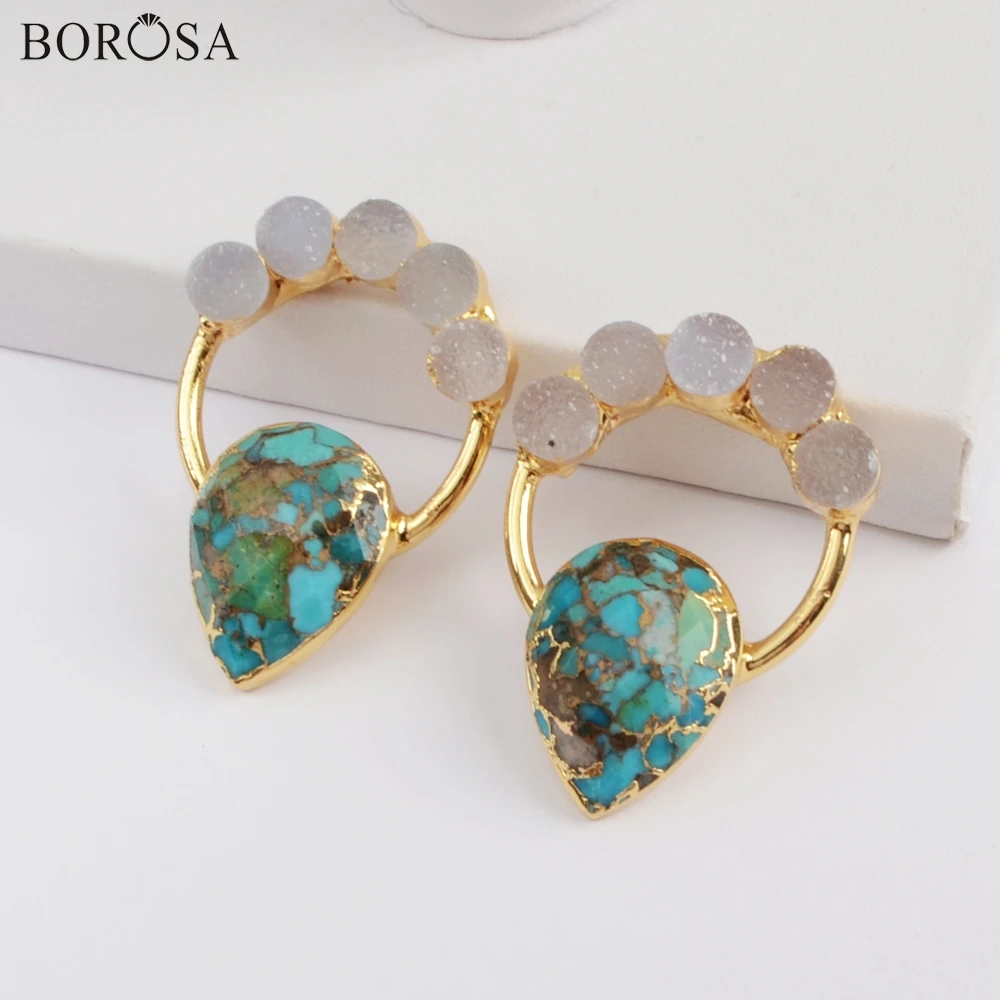 Натуральный Медный кулон BOROSA 5 шт. ручная работа Gild Five агатес druzy &amp Teardrop бирюзовый