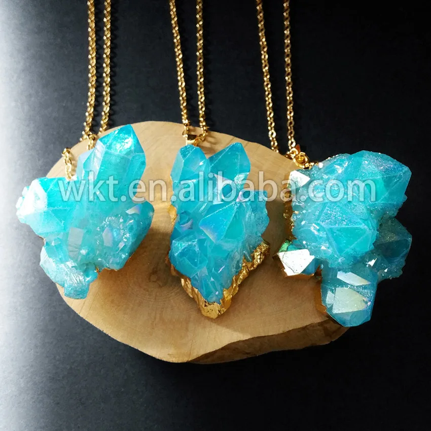 Ожерелье натуральный аура Аква кварц кластера WT N497 опт|natural crystal necklace|aqua auracrystal aura |