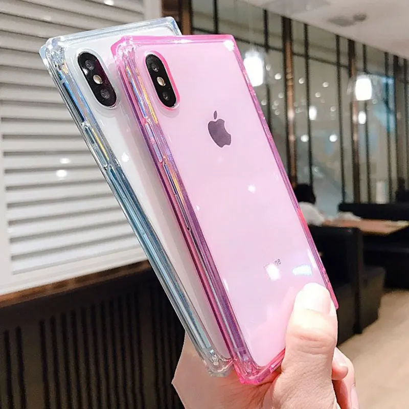 Модный квадратный прозрачный мягкий чехол из ТПУ для телефона iPhone X XS Max XR 11 Pro 7 8 Plus