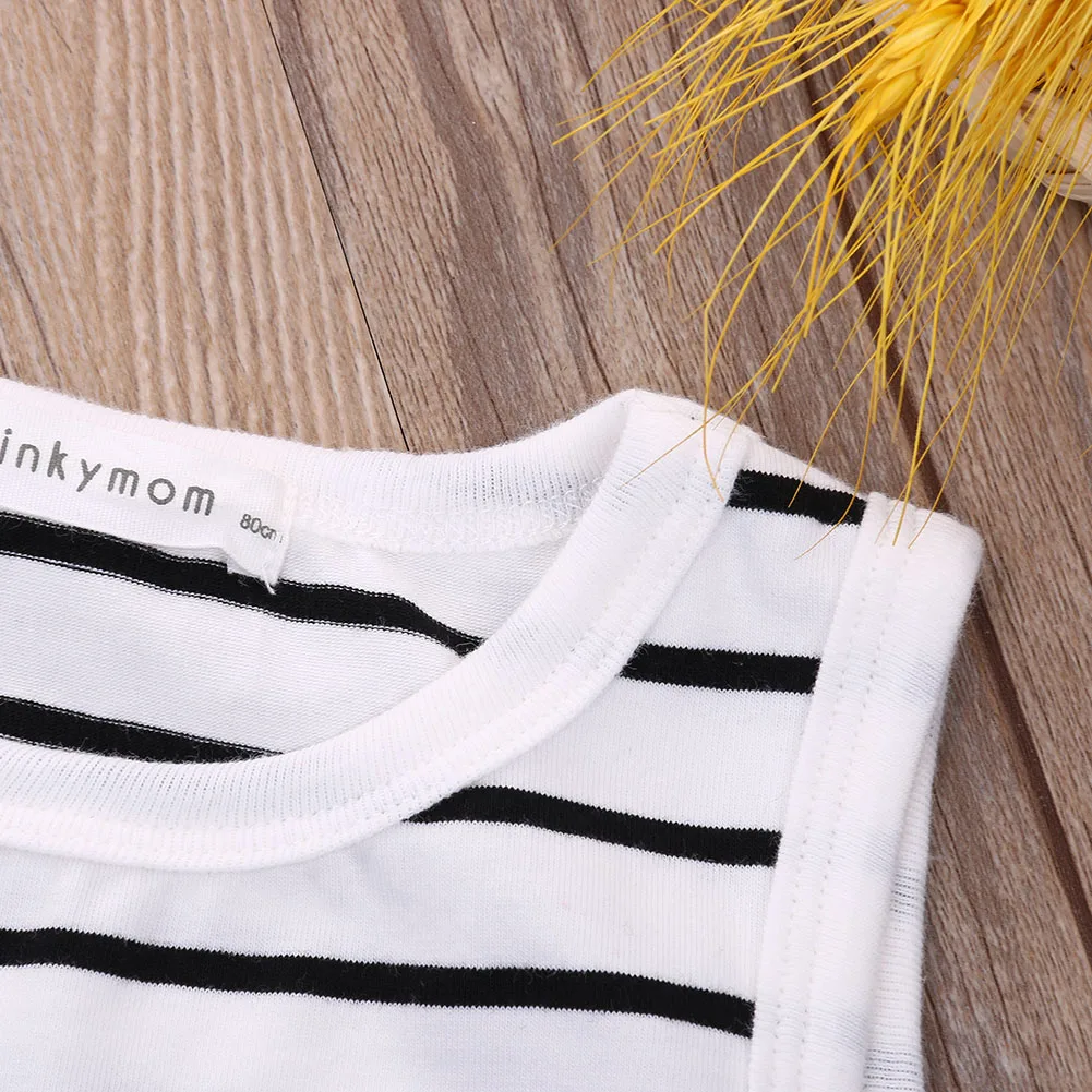Модное и милое повседневное хлопковое Полосатое Боди без рукавов с круглым