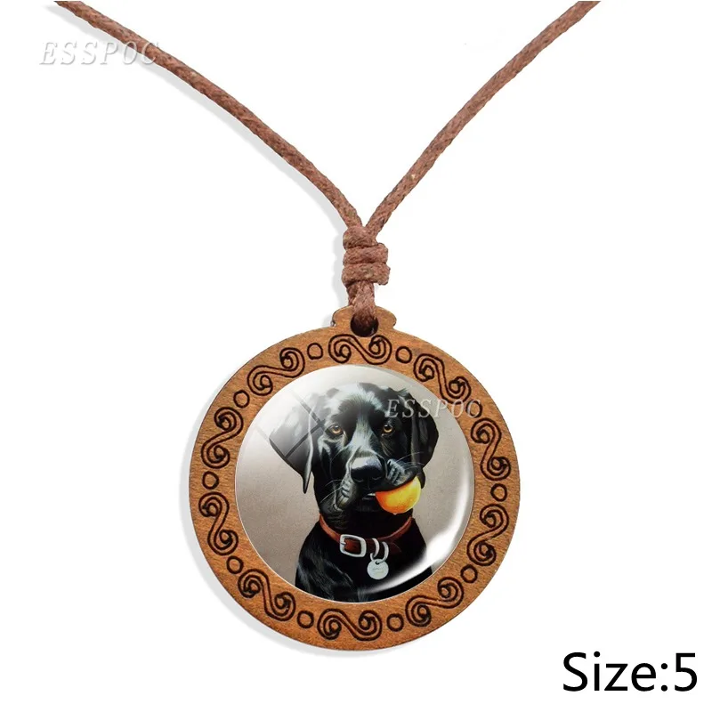 

Dog Art Picture Glass Cabochon Necklace Dog Paw Pendant Vintage Wooden Necklace Women Men Rope Necklace Pet Jewelry