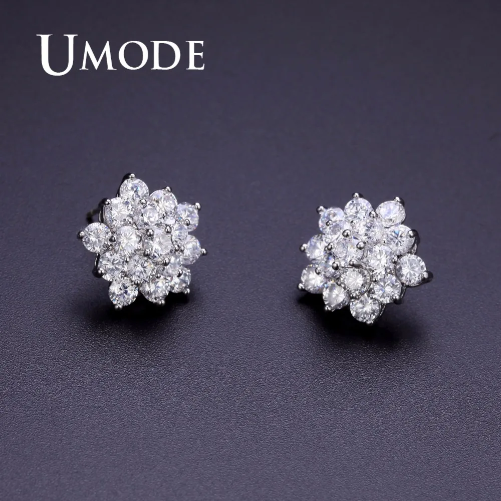 UMODE новые модные милые серьги гвоздики с цветами AAA + прозрачный CZ для женщин