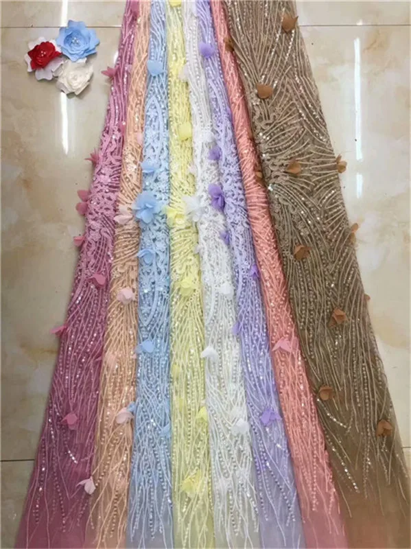 Кружевная ткань в нигерийском стиле кружевная с 3D блестками аппликация