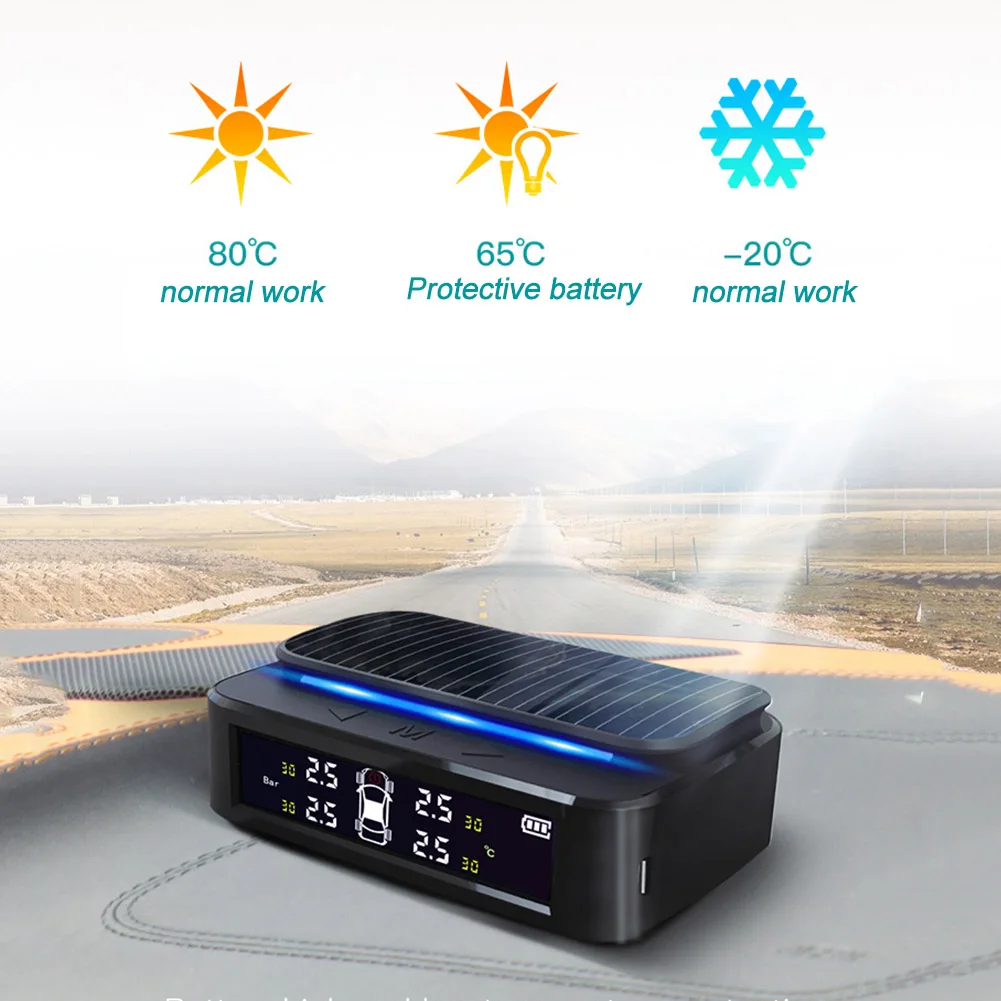 TPMS Солнечный монитор давления в шинах 4 внешний датчик Универсальный Высокий