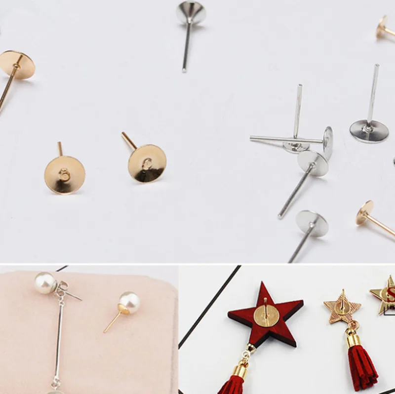 Пустые шпильки для сережек сережки гвоздики серебристого цвета KC 4/6/8 мм 200