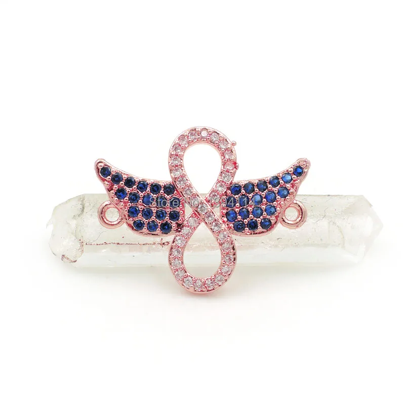 22*17*2mm Micro Pave Blue CZ Combination Of Double Wings And Infinity Symbol Connectors Fit For Making Bracelets Jewelry | Украшения и