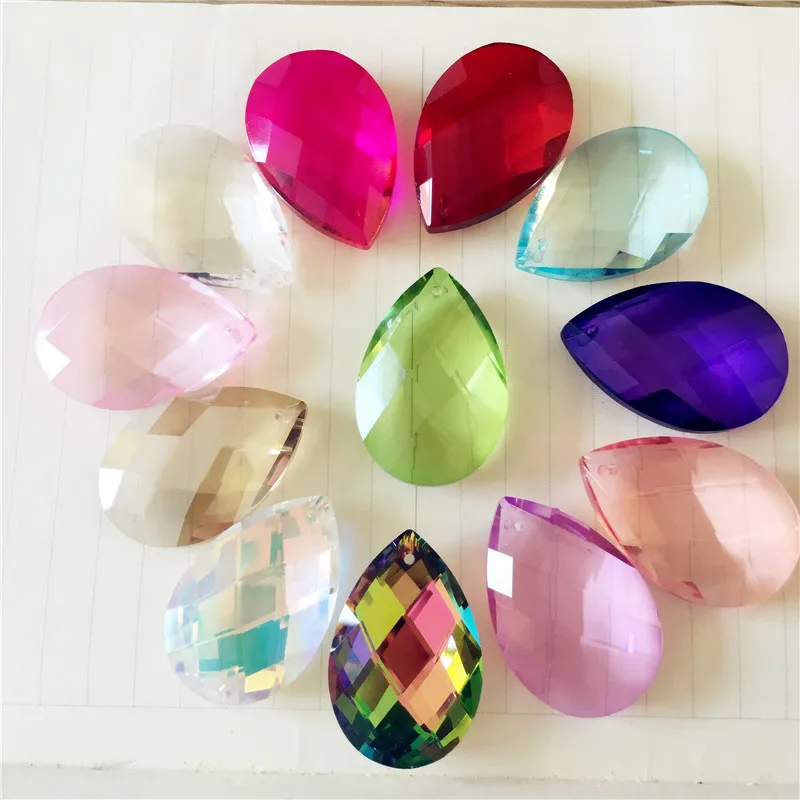 

New Style 38mm 440pcs Crystal Prism Chandelier Drops Mixed Color Almond Shape Hanging Trimming Pendants For Wedding Strand Decor