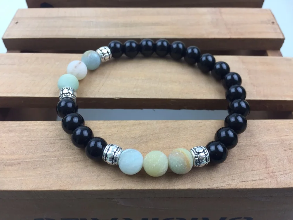 Модный браслет из натурального камня для мужчин и женщин 8 мм черный оникс