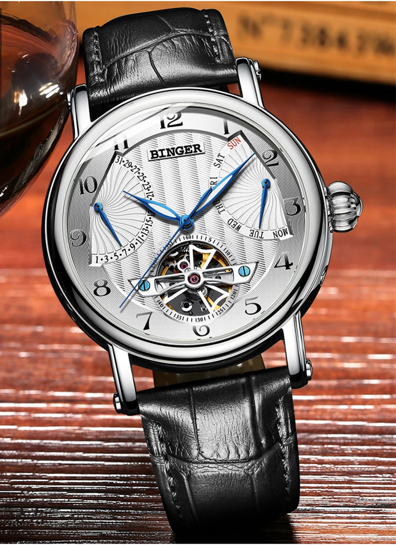 Швейцарские BINGER Tourbillon автоматические часы для мужчин s Механические Многофункциональные часы Лидирующий бренд Роскошные сапфировые мужские часы Relogio