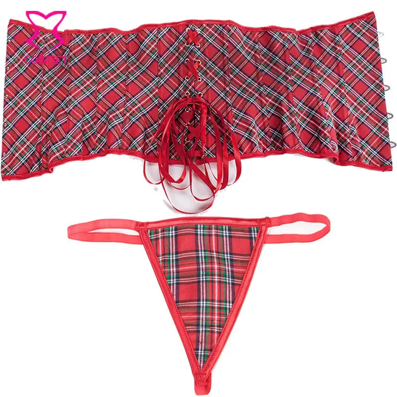 Красный Клетчатый джинсовый сексуальный корсет на шнуровке для талии Женский