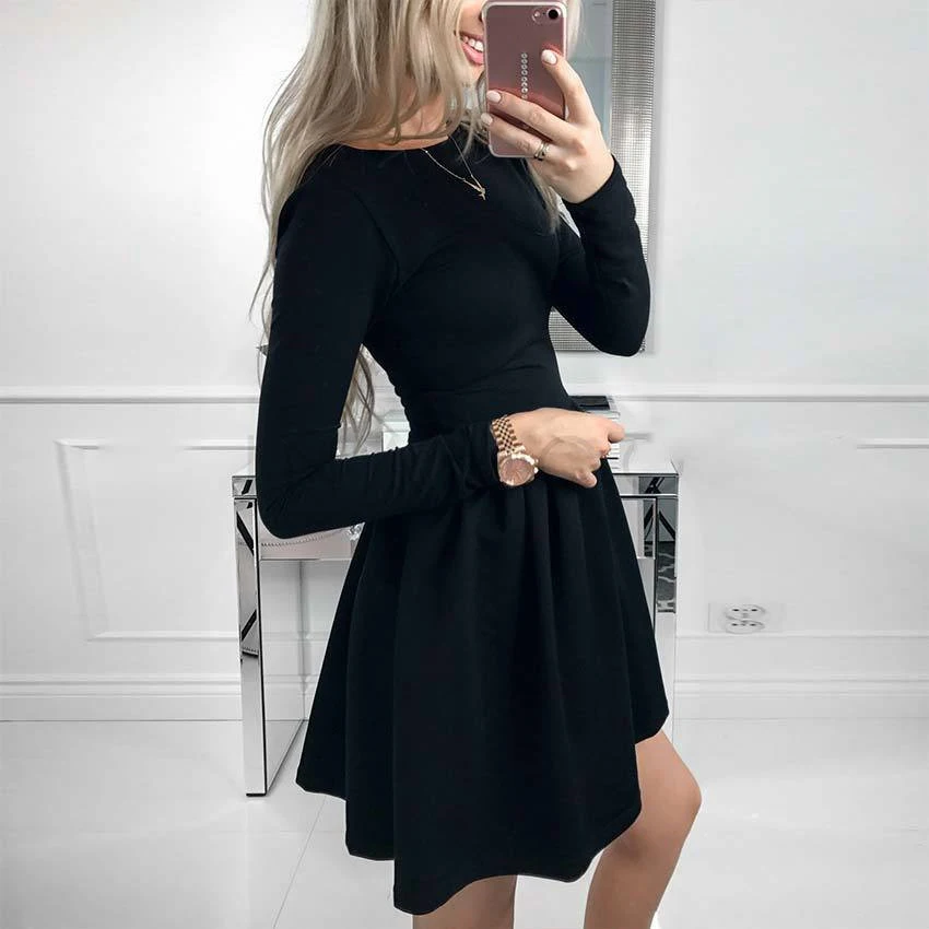 2019 женские новые платье принцессы трапециевидной формы с длинными рукавами на