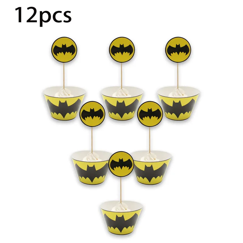 12pcs Мультфильм Бэтмен тематическая вечеринка на день рождения украшения Дети Одноразовые Набор посуды салфетки тарелка Подарочная сумка вечерние наборы; детский душ - Color: 12pcs