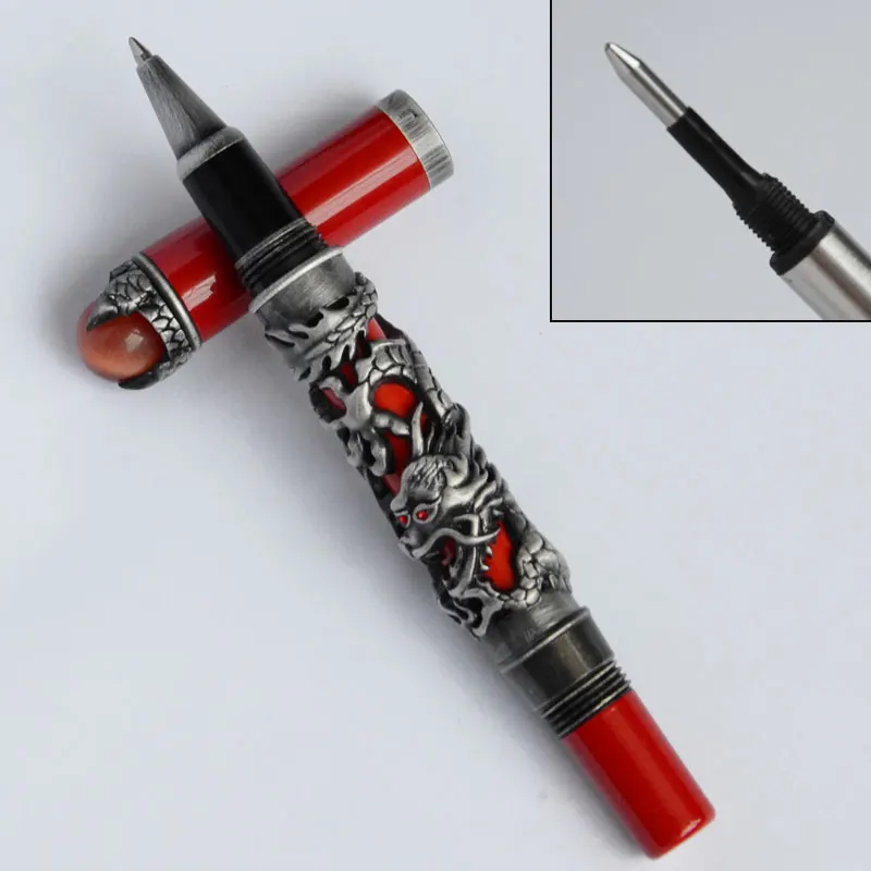 pen as this picture Роликовая шариковая ручка, новинка, 6 видов цветов, JINHAO, DRAGON KING, PLAY, жемчуг, OVERLORD, черный, красный, античный, серебряная кисть, отделка, красный жемчуг, для офиса - Цвет: pen as this picture