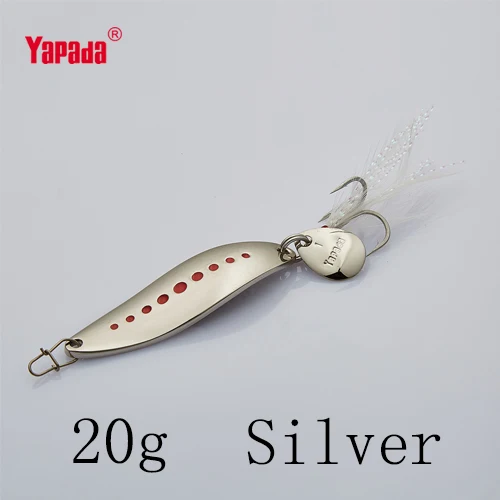 YAPADA ложка 012 новая пиявка 10 г/15 г/20 г тройной крючок+ перо+ Блестки 55 мм/55 мм/58 мм многоцветная металлическая ложка рыболовные приманки - Цвет: Silver 20g