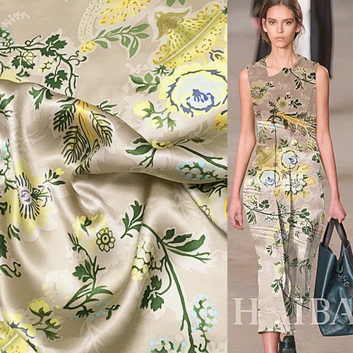 Элегантный цветок печати гладкой 100% чистого шелка сатин Charmeuse ткань 16 momme 114 см SSC164