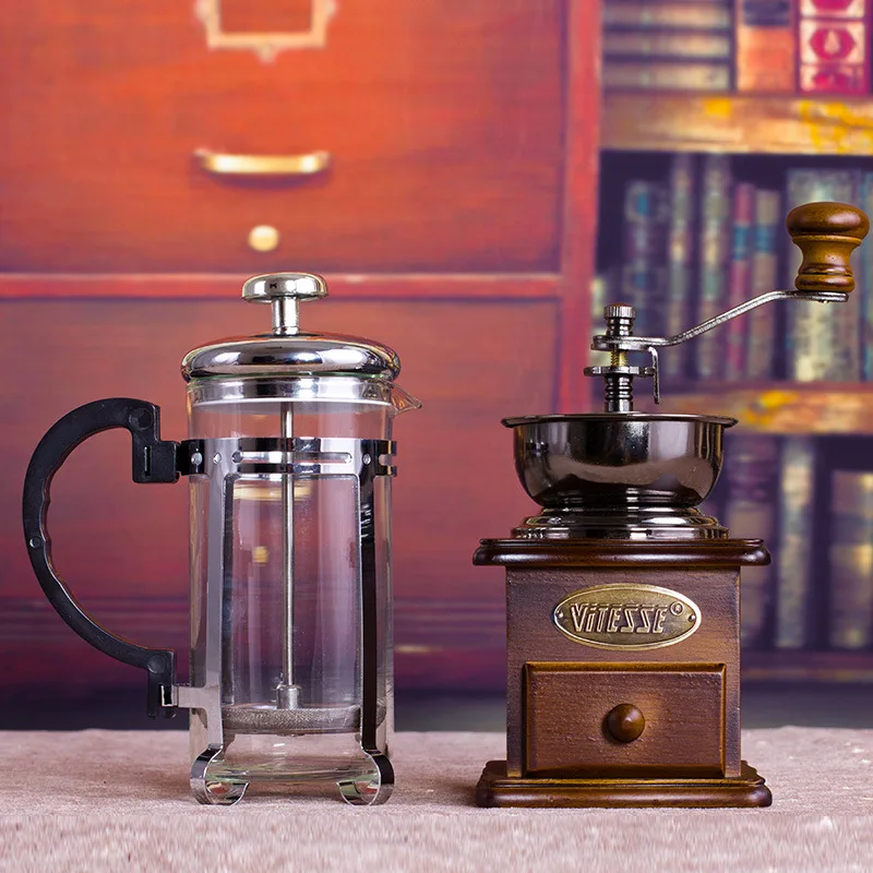 Classical Manual Coffee Equipment Grinder With Pot Machine with Gift Bag Household | Дом и сад