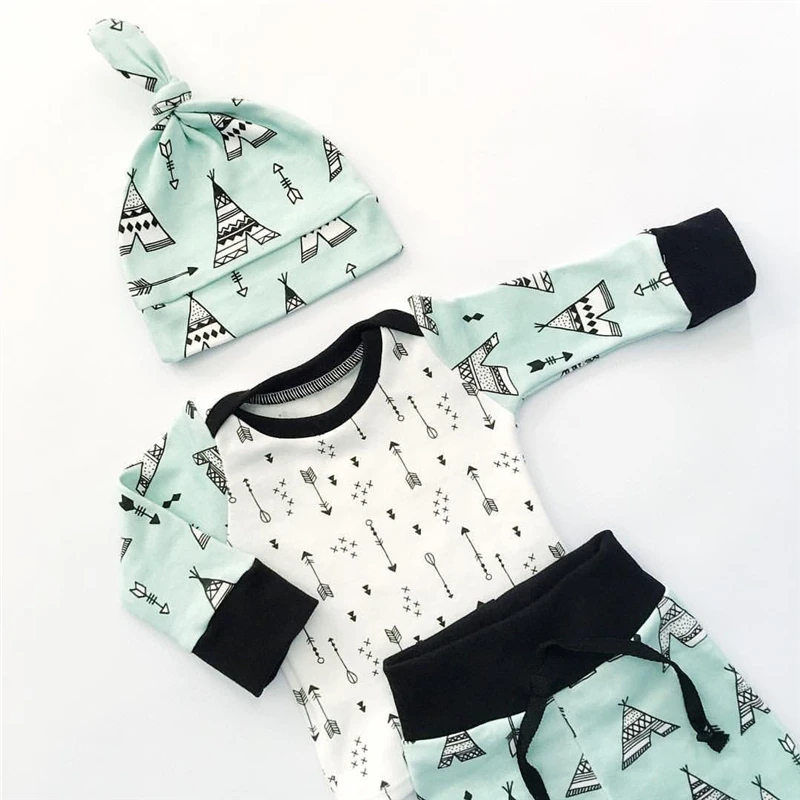 0-18M Newborn Infant Baby Boys Girls Clothes Long Sleeve Arrow Tops Harem Pants Hat 3PCS Outfits k Clothing Set 2017 Autumn | Детская