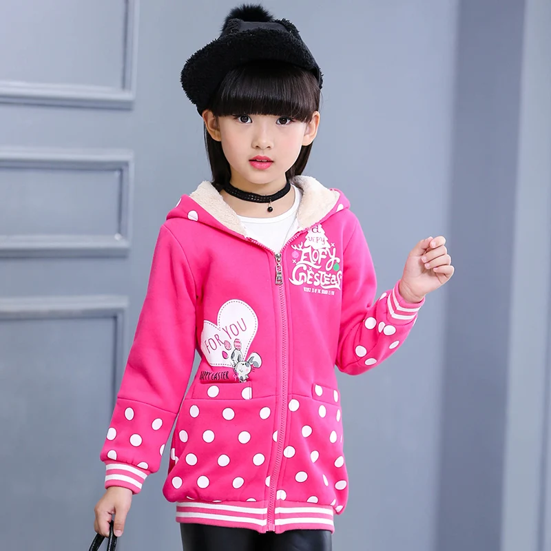 Новинка Весна 2018 толстовки с капюшоном для девочек спортивные куртки в горошек