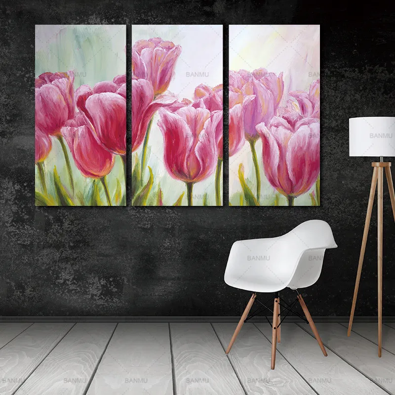 Картина на холсте настенная живопись цветы 3 панели декоративное полотно