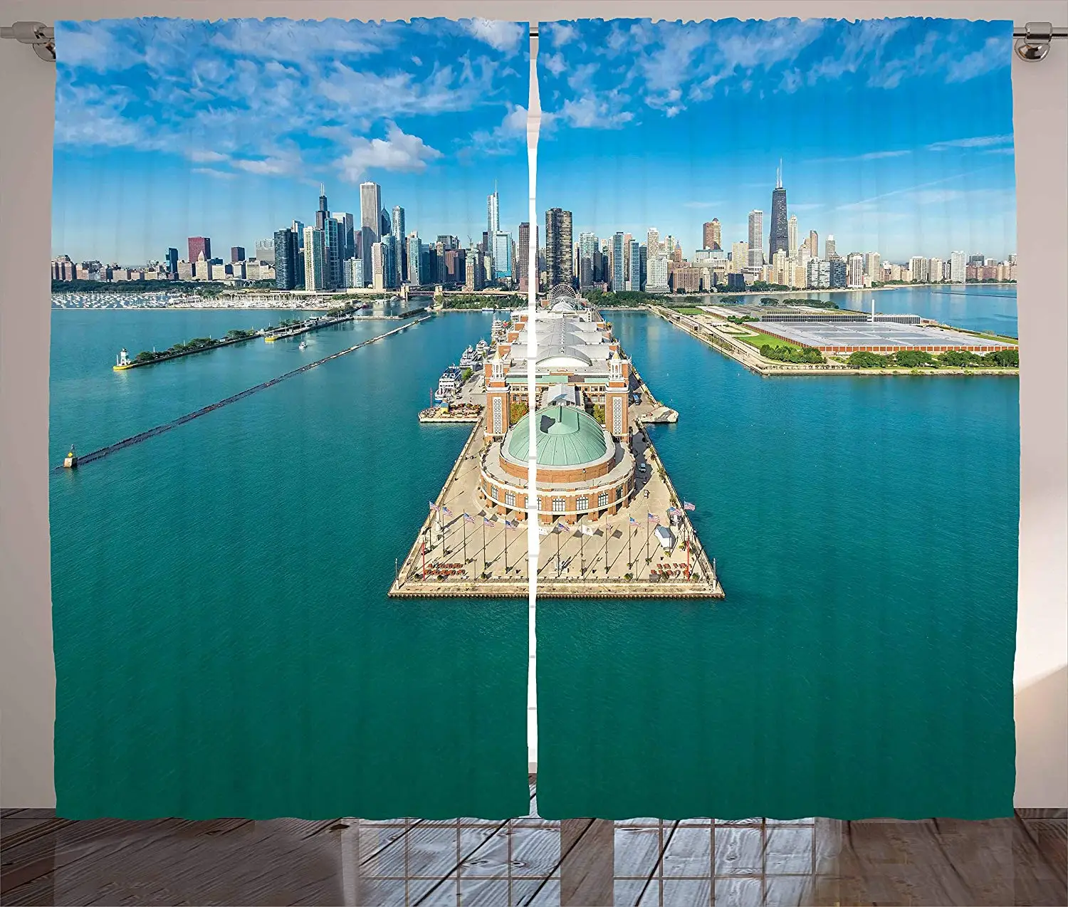 Chicago Skyline шторы воздушная панорама морского пирса морской Метрополис Большой
