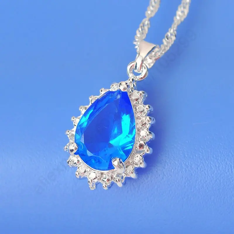 

Charming Women Girls Austrian Oval Crystal Pendant 925 Sterling Silver 18 inch Chains Jewelry Fashion Sliver Necklace