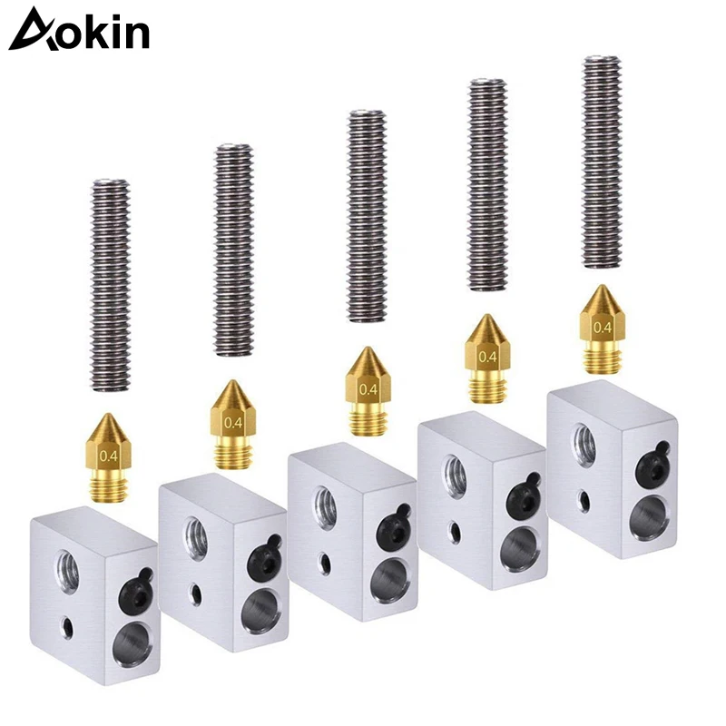 

15pc/set 1.75mm Throat Tube+0.4mm Extruder Nozzle Print Heads+Heater Blocks Hotend for MK8 Makerbot Anet A8 3D Printer