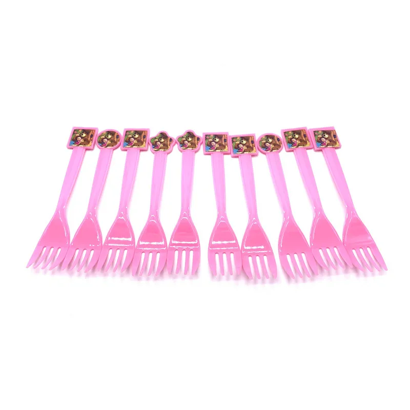 Forks-10pcs 1 шт., сумка на шнурке с изображением Маши и медведя для девочек, дорожная посылка для хранения, школьные рюкзаки с героями мультфильмов, детские подарки на день рождения - Цвет: Forks-10pcs