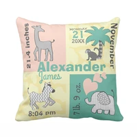 customized jungle baby birth stats throw pillow cover home decorative polyester cotton canvas cushion cover for baby room