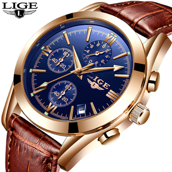 Mens Watches LIGE Top Brand Luxury Male Business Waterproof Quartz Watch Men Casual Leather Fashion Gold Watch Relogio Masculino-36698