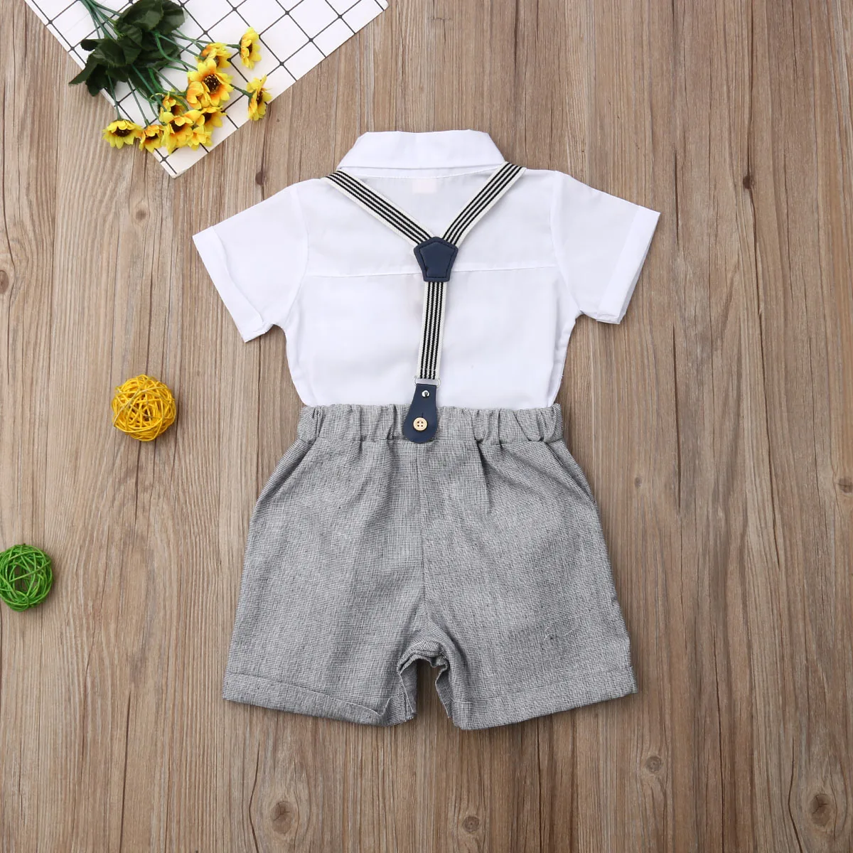 Citgeett Summer Infant Kid Baby Boy Short Sleeve Tops Blouse+Bib Shorts Outfit Overalls Clothes Set |