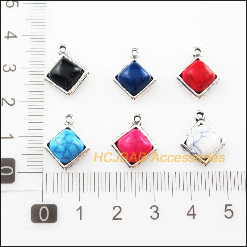 24Pcs Тибетский серебристый цвет Square смешанные фотообои 13x16mm | Украшения и