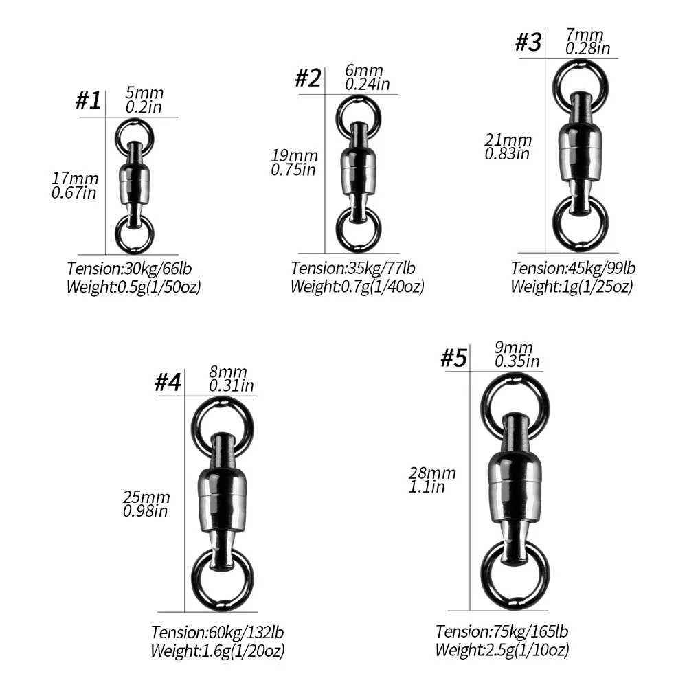 5pcs/bag Ball Bearing Swivel Barrel Fishing Rolling with Solid Ring #1-#5 Stainless Steel Connectors | Спорт и развлечения