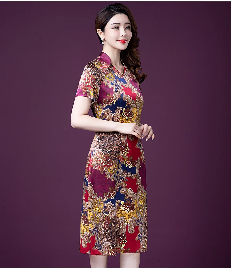 Новое летнее женское платье Ципао для мамы среднего возраста в китайском стиле