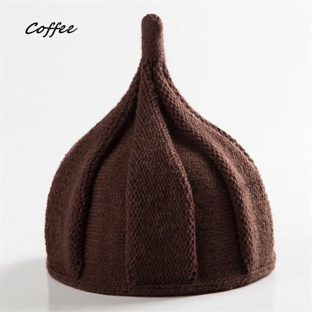 coffee Милая Детская забавная шапка-ветряная мельница, вязаные остроконечные шапочки в форме шапочки, теплая зимняя шапка для мальчиков и девочек, вязаная крючком шапка с заостренным носком и скрученным цветком - Цвет: coffee