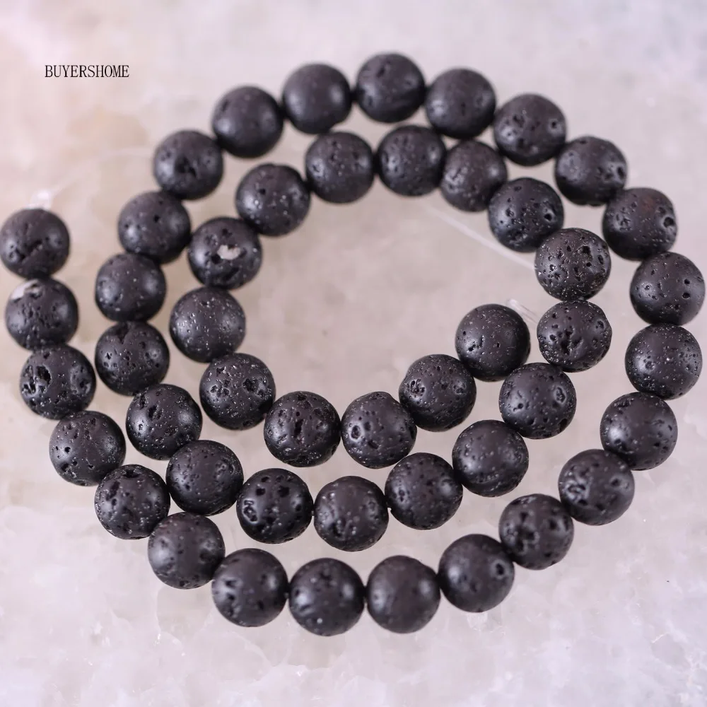 Natural 8MM Black Volcanic Lava Beads Stone Round Loose Volcanic-Stone String 15inches(47 beads) A632 | Украшения и аксессуары