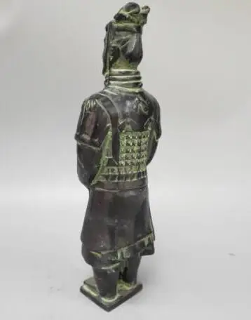 Китайская коллекция латунные Резные Qin Terra-Cotta воины и лошади статуя солдата