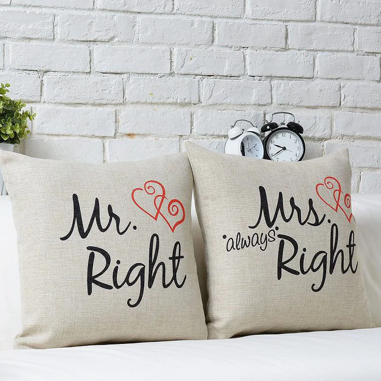 &quotMr right mrs always right&quot свадебные подарки льняная подушка квадратная для дивана