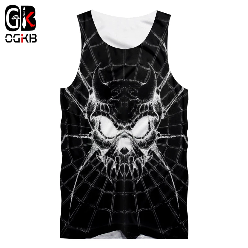 OGKB Новое поступление Топы для женщин/мужчин крутой принт паук 3D майка черный