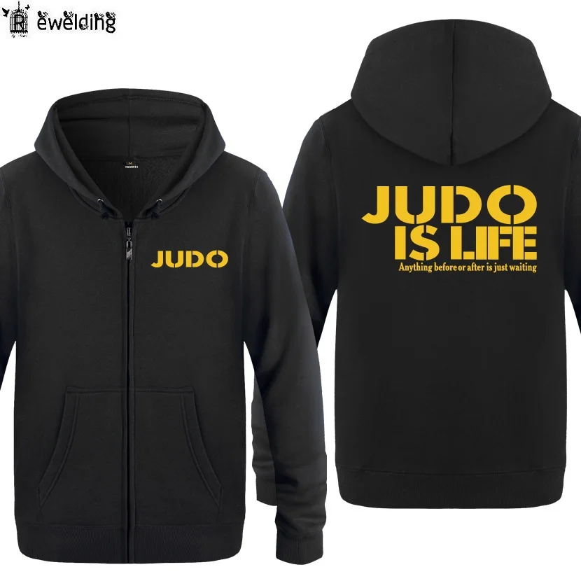 1 Мужские толстовки с капюшоном на молнии с надписью «Judo is Life», мужская флисовая толстовка с капюшоном и длинным рукавом, мужская куртка, пальто, Толстовка для фитнеса, спортивный костюм негабаритных размеров - Цвет: 1