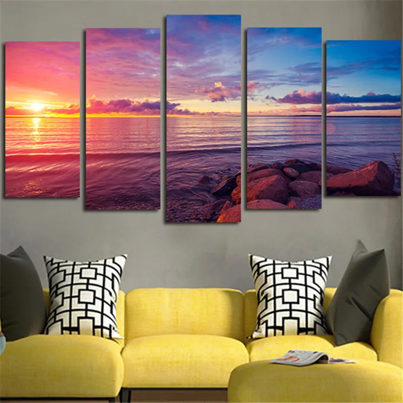 5 Pcs No Frame Wall Art Modular Tableau Picture Stone Is Land Sunset Modern Paintings Home Decor Living Room Canvas Print | Дом и сад