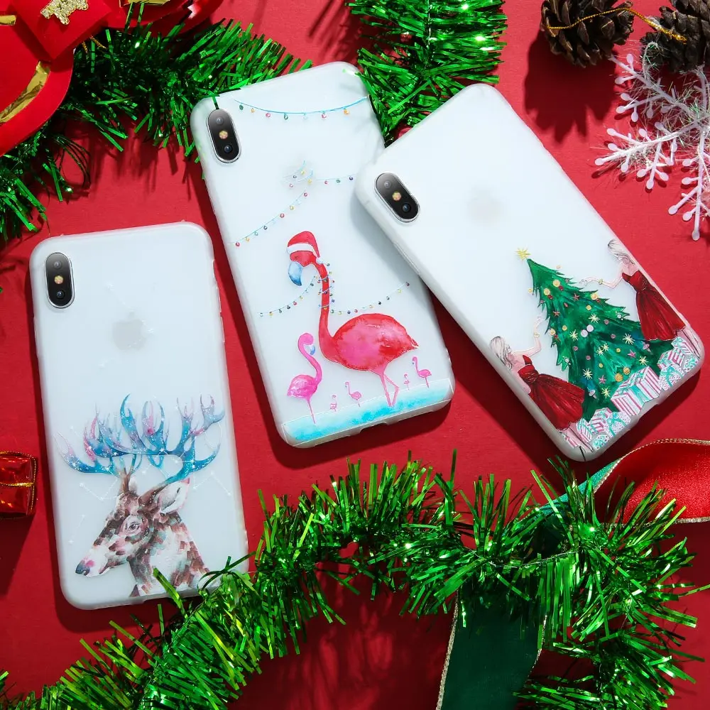 Рождественский чехол FLOVEME для iPhone X XS MAX XR мягкие чехлы из ТПУ 6 7 8 6s plus SE зеркальный