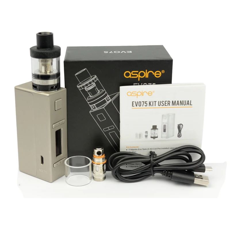 Оригинальный Aspire EVO75 комплект с 75 Вт NX75 mod и 2 мл Atlantis EVO танк электронных сигарет VAPE
