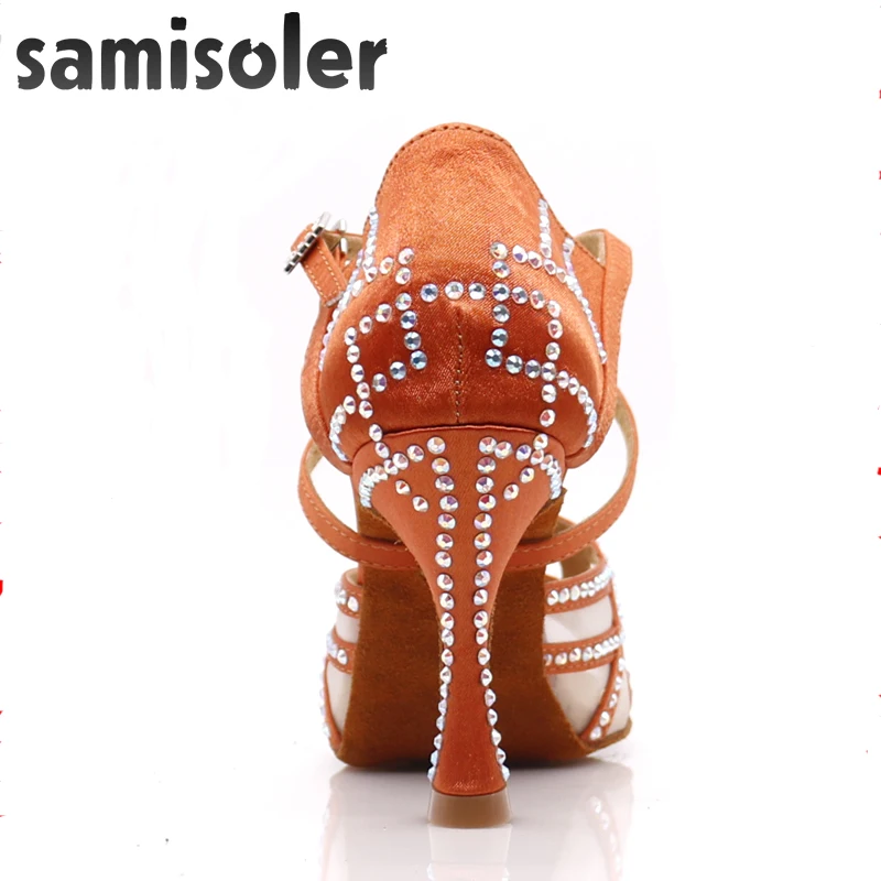 Samisoler Brown 2019 New Latin Dance Shoes ballroom dance shoes ballroom latin dance shoes Rhinestone Ballroom Shoes latce Shoes