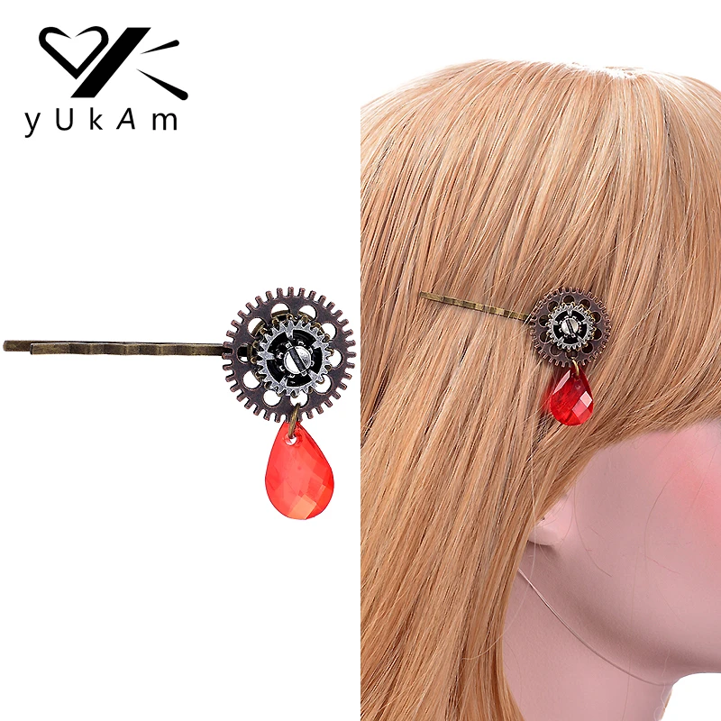 YUKAM Steampunk Gears металлическая заколка для волос в стиле готика панк Винтаж заколки